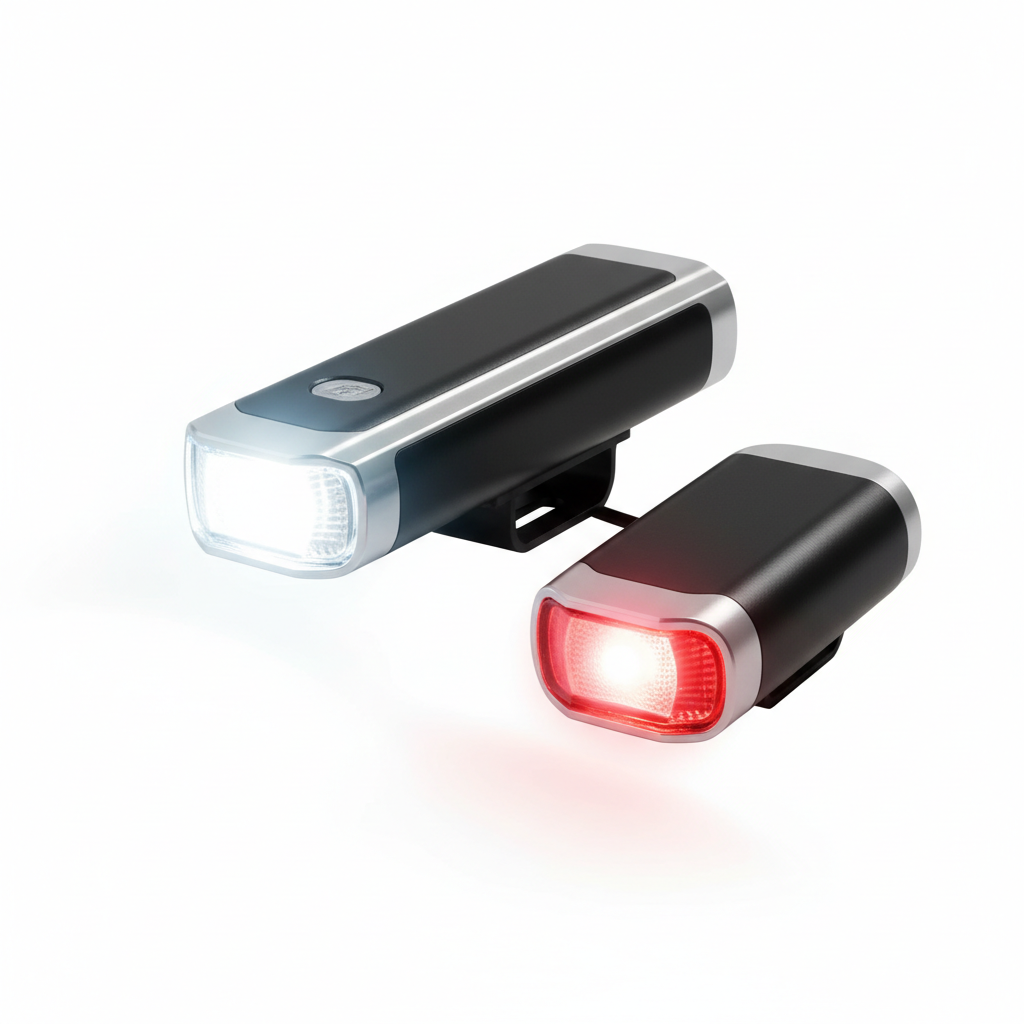 E-Bike LED Light Set front and rear lights on white background
